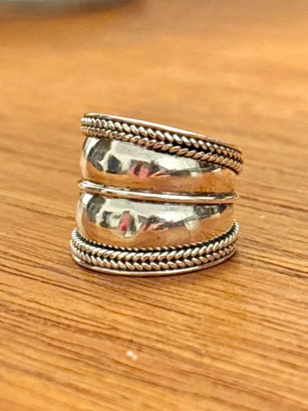 90s Chunky 925 Sterling Silver Bali Wide Band Ring
